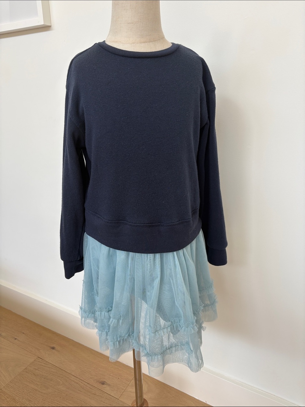 Crewcuts Navy Sweatshirt with Light Blue Tulle Skirt